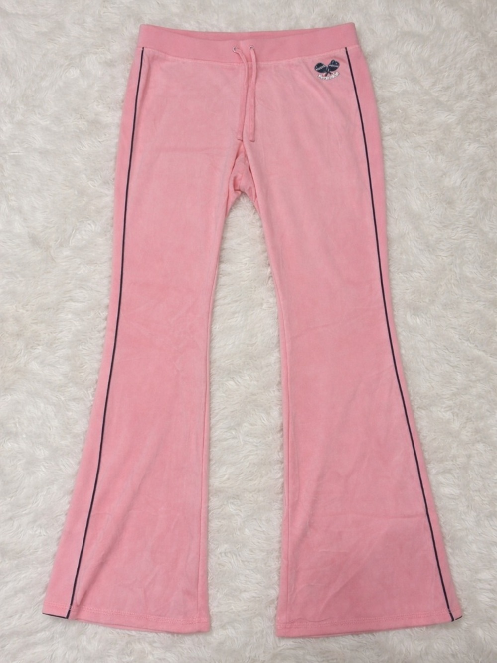 Juicy Couture Pink Velour Wide-Leg Track Pants with Blue Side Stripes - Picture 2 of 13
